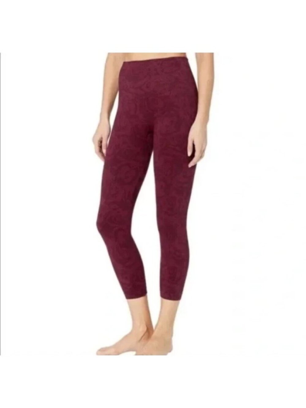Spanx Women Size 1X Look at Me Now Seamless Crop Leggings Roses Burgundy NWT